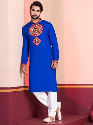 Blue Faux Rayon Embroidered navratri collection kurta set 3