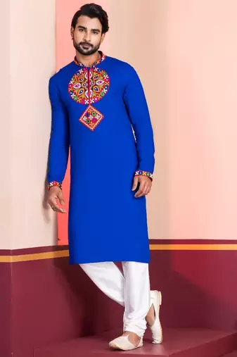 Blue Faux Rayon Embroidered navratri collection kurta set