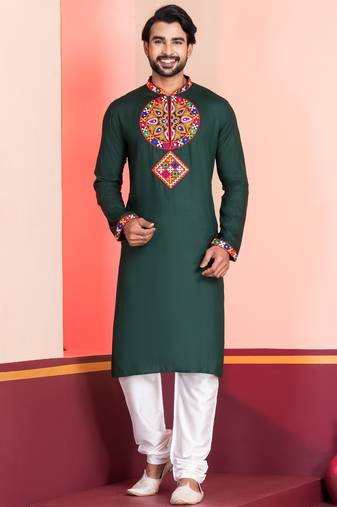 Green Faux Rayon Embroidered navratri collection kurta set