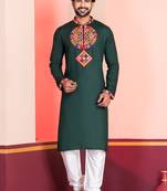 Green Faux Rayon Embroidered navratri collection kurta set