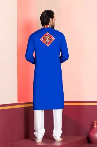 Blue Faux Rayon Embroidered navratri collection kurta set
