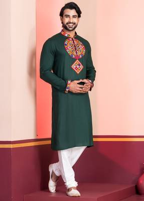Green Faux Rayon Embroidered navratri collection kurta set 2