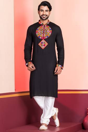 Black Faux Rayon Embroidered navratri collection kurta set