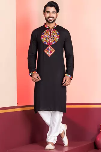 Black Faux Rayon Embroidered navratri collection kurta set