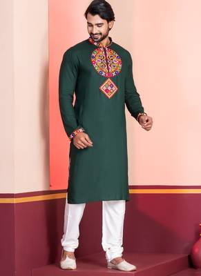 Green Faux Rayon Embroidered navratri collection kurta set 3
