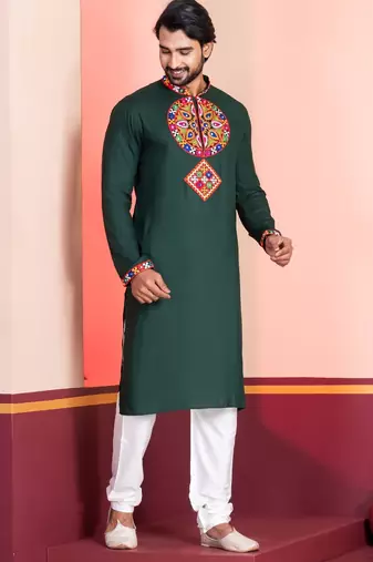 Green Faux Rayon Embroidered navratri collection kurta set