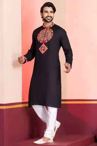 Black Faux Rayon Embroidered navratri collection kurta set