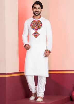 White Faux Rayon Embroidered navratri collection kurta set 1