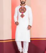 White Faux Rayon Embroidered navratri collection kurta set