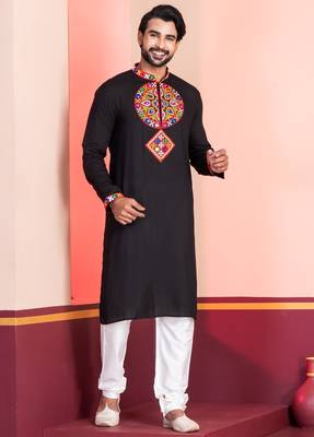 Black Faux Rayon Embroidered navratri collection kurta set 3