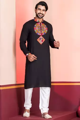 Black Faux Rayon Embroidered navratri collection kurta set