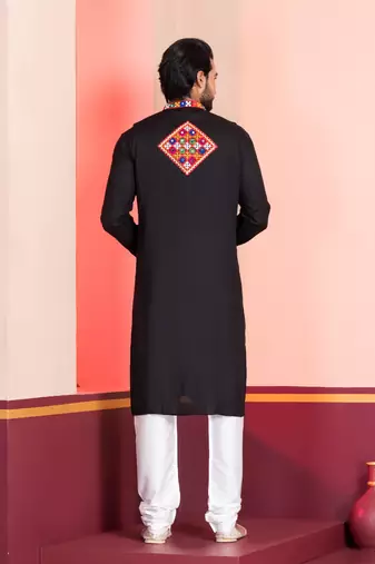 Black Faux Rayon Embroidered navratri collection kurta set