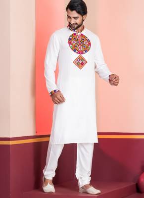 White Faux Rayon Embroidered navratri collection kurta set 2