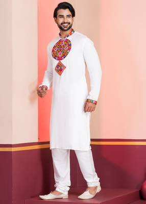 White Faux Rayon Embroidered navratri collection kurta set 3