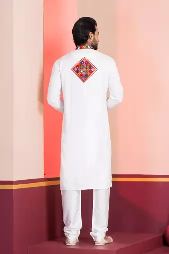 White Faux Rayon Embroidered navratri collection kurta set