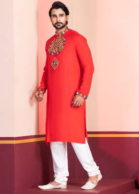 Red Faux Rayon Embroidered navratri collection kurta set 2