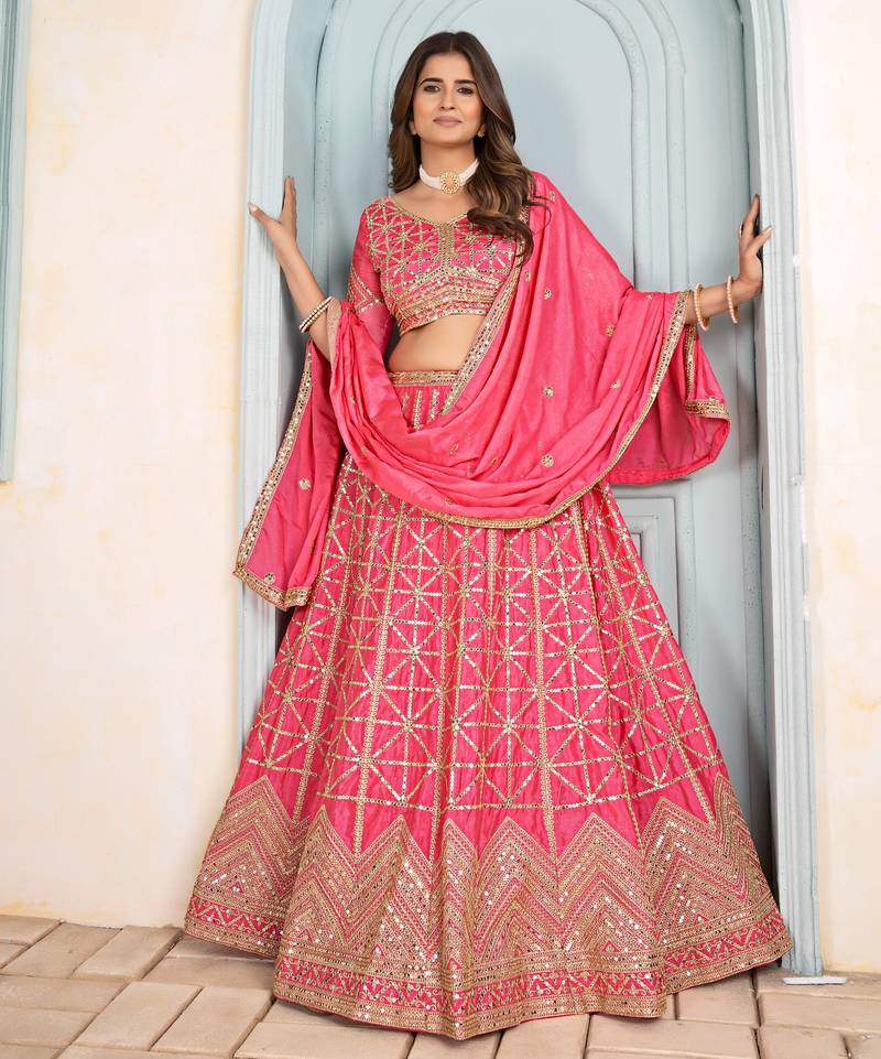 BABY PINK sequin EMBROIDERED LEHENGA CHOLI