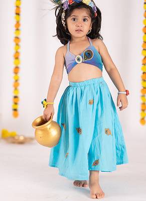 Blue embroidered cotton lehenga 1