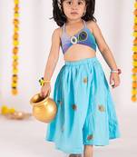 Blue embroidered cotton lehenga