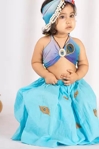 Blue embroidered cotton lehenga