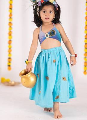 Blue embroidered cotton lehenga 3