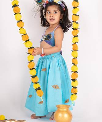 Blue embroidered cotton lehenga 4