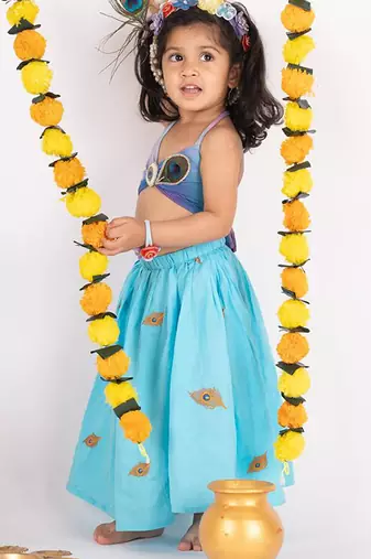 Blue embroidered cotton lehenga