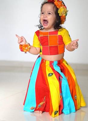Multicoloured embroidered cotton lehenga 1