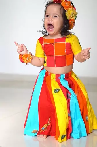 Multicoloured embroidered cotton lehenga