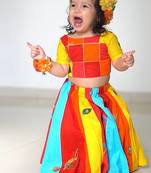 Multicoloured embroidered cotton lehenga