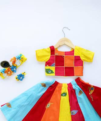 Multicoloured embroidered cotton lehenga 5