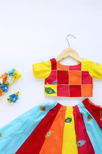 Multicoloured embroidered cotton lehenga
