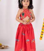 Red embroidered cotton lehenga