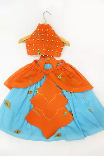 Orange embroidered cotton lehenga