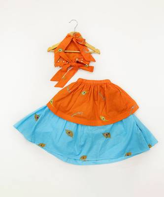 Orange embroidered cotton lehenga 3