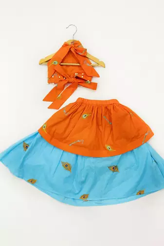 Orange embroidered cotton lehenga