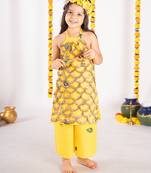 Yellow embroidered cotton kurta set