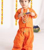 Orange plain cotton dhoti kurta set