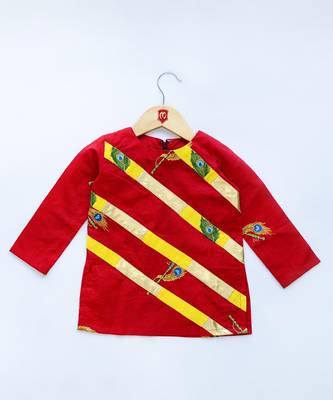 Red & yellow embroidered cotton dhoti kurta set 2