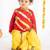 Red & yellow embroidered cotton dhoti kurta set