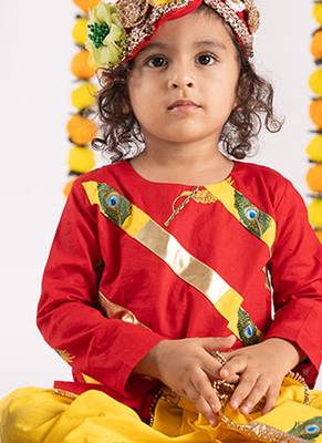 Red & yellow embroidered cotton dhoti kurta set 4
