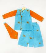 Blue & orange plain cotton dhoti kurta set