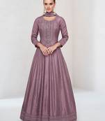 Mauve embroidered vichitra silk free size stitched anarkali salwar suit