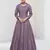 Purple embroidered vichitra silk free size stitched anarkali salwar suit