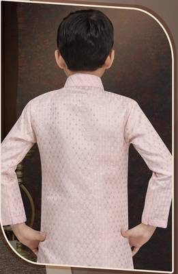 Pink kasak zari jackard sherwani with silk dupion pajama for kids 3
