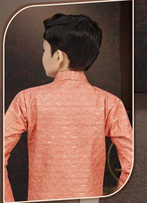 Orange champion silk sherwani with silk dupion pajama for kids 3