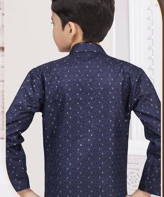 Blue champion silk sherwani with silk dupion pajama for kids 3