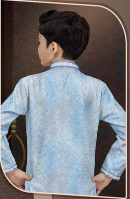 Blue pure silk sherwani with silk dupion pajama for kids 3