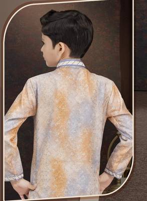 Orange pure silk sherwani with silk dupion pajama for kids 3