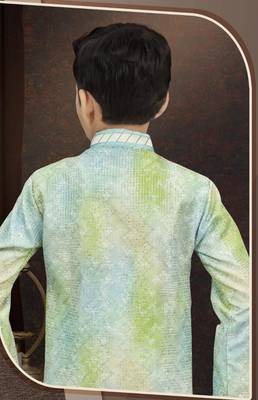 Green pure silk sherwani with silk dupion pajama for kids 3